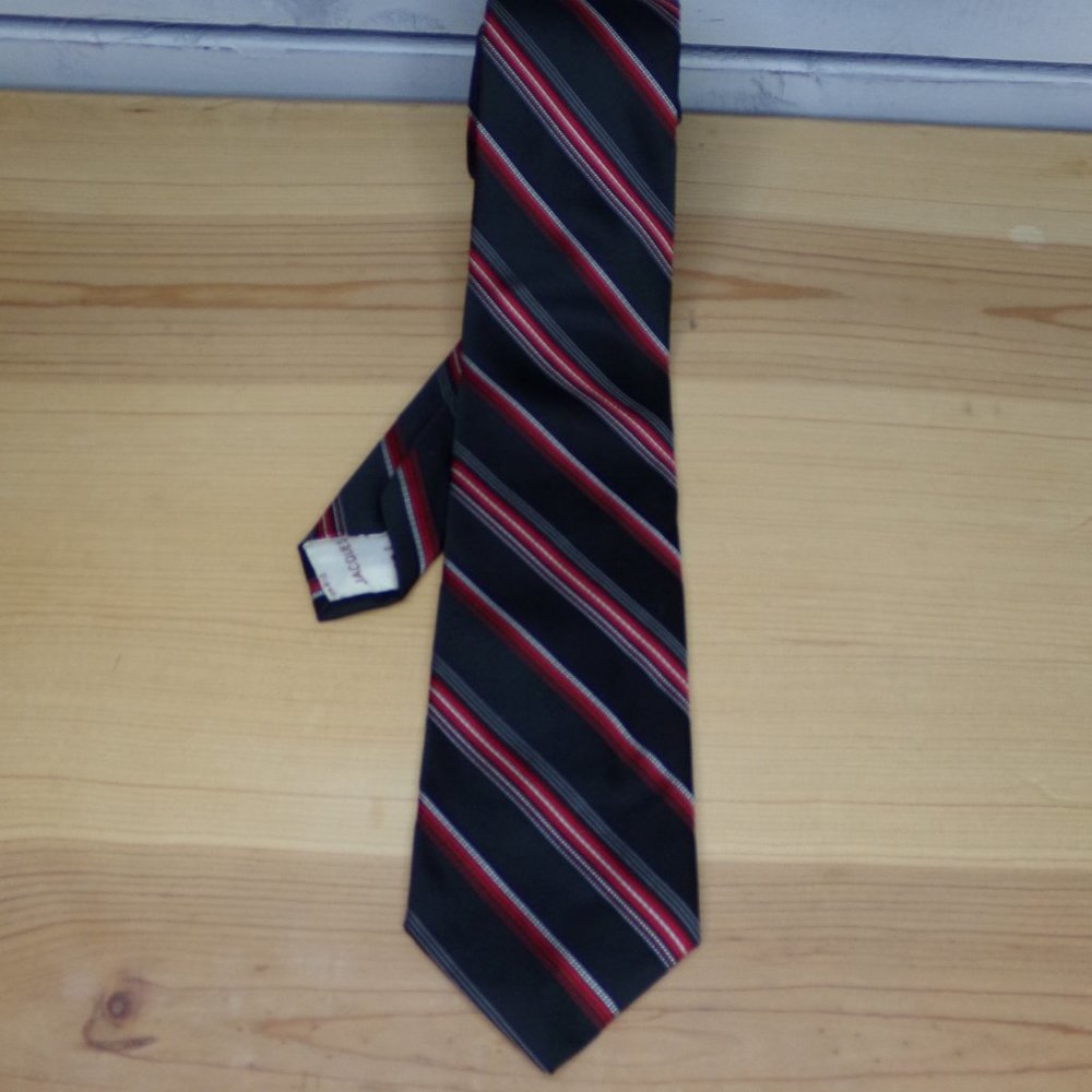 NWOT Jaques Estier Black and Red Striped Tie   094
